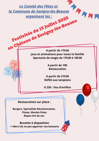 FESTIVITES DU 13 JUILLET 2025 A SAVIGNY LES BEAUNE